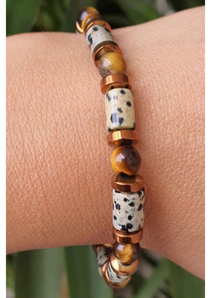 Jasper Akik Hematit ve Kaplan Gözü Taşlı Tasarım Doğal Taş Bileklik