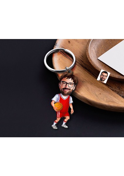 Kişiye Özel Erkek Basketbol Karikatürlü Ahşap Anahtarlık-5 Sevgiliye Hediye, Arkadaşa Hediye, Doğum Günü Hediyesi