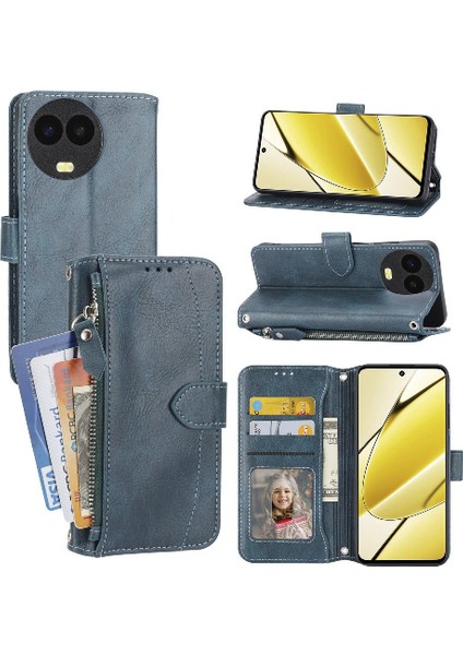 Realme 11 4g Için Flip Case Kart Tutucu Kayış Manyetik Kapatma Pu Deri (Yurt Dışından)