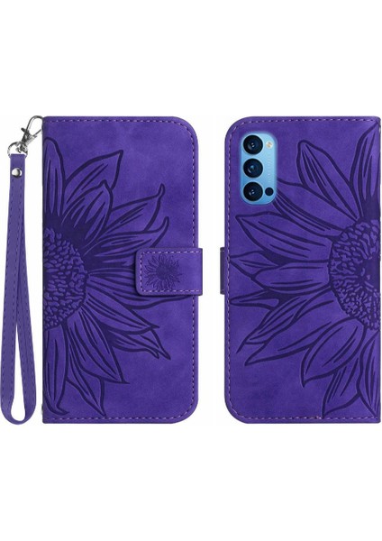 Kart Yuvaları Tutucu Kabartmalı Ayçiçeği Pu ile Oppo Oppo 4 Pro 5g Için Kılıf (Yurt Dışından)