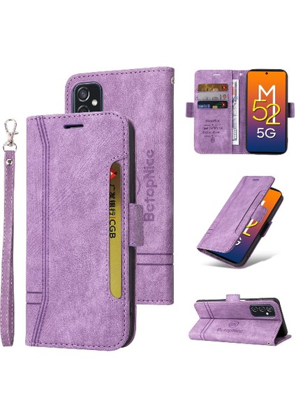 Samsung Galaxy M52 5g Kart Yuvaları Için Kılıf Cüzdan Kapak Çevirin Tpu Deri (Yurt Dışından)