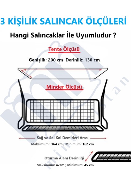 Salıncak Kılıfı Seti Tenteli Süngersiz (164X47) 3 Kişilik Antrasit-Gri Renk