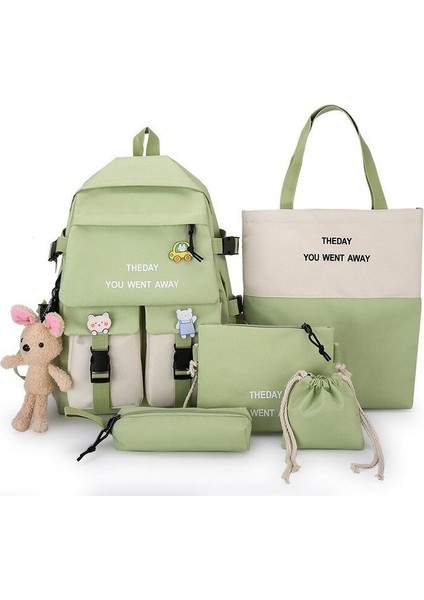 Wizmy Yeni Beş Parça Öğrenci Çantası Kadın Renk Kontrast Öğrenci Çantası (Yurt Dışından)