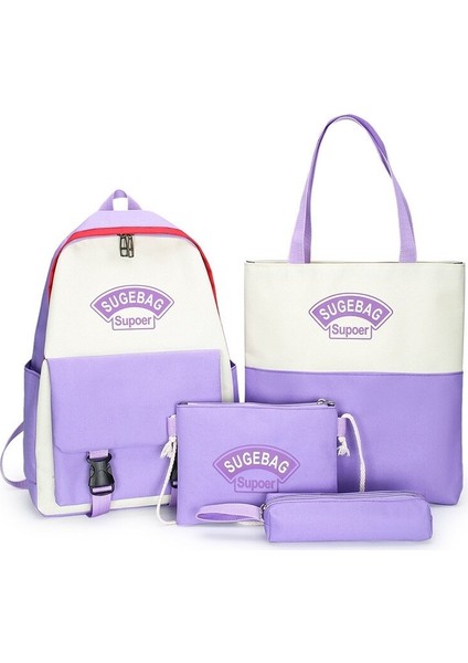 Dlloer Dört Parça Çift Renkli Sırt Çantası (Yurt Dışından)