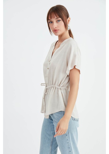 Önü Büzgülü Viskon Keten Bluz fiyatları