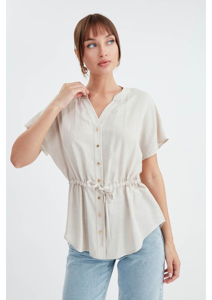 Önü Büzgülü Viskon Keten Bluz modelleri