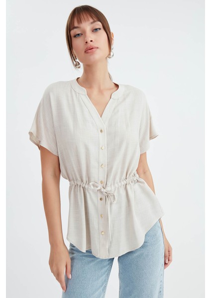 Önü Büzgülü Viskon Keten Bluz fırsatları