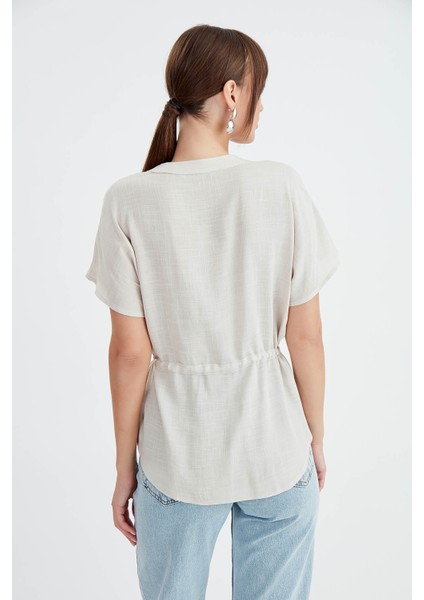 Önü Büzgülü Viskon Keten Bluz indirimleri