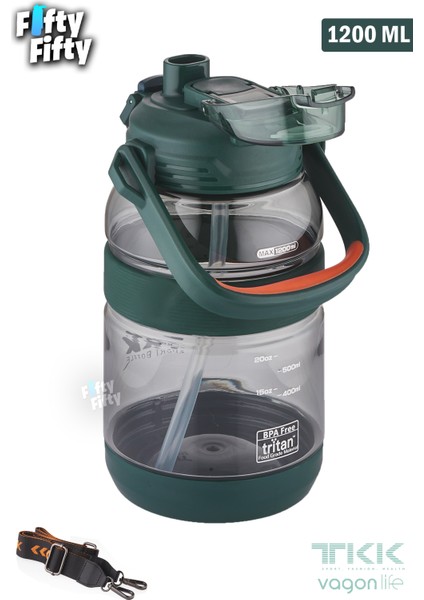 Tkk 1200 ml Tek Kapak Çift Kullanım Pipetli/rahat Içim Tritan Su MATARASI-FFTKK1026-1200ML