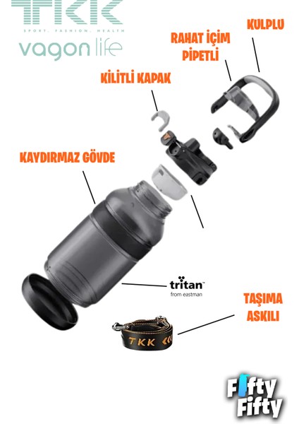 Tkk 1200 ml Tek Kapak Çift Kullanım Pipetli/rahat Içim Tritan Su MATARASI-FFTKK1026-1200ML