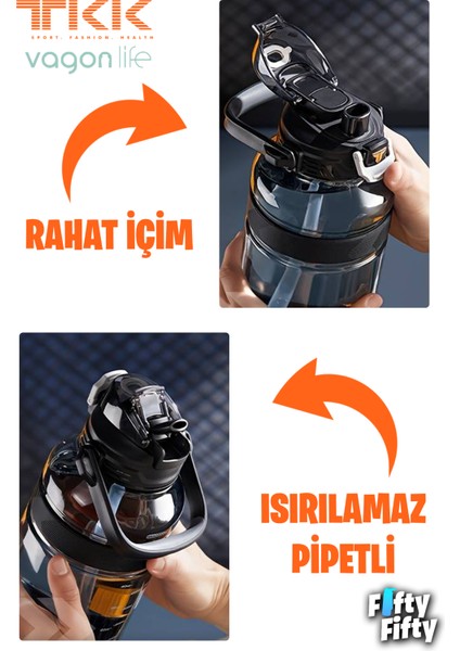Tkk 1200 ml Tek Kapak Çift Kullanım Pipetli/rahat Içim Tritan Su MATARASI-FFTKK1026-1200ML