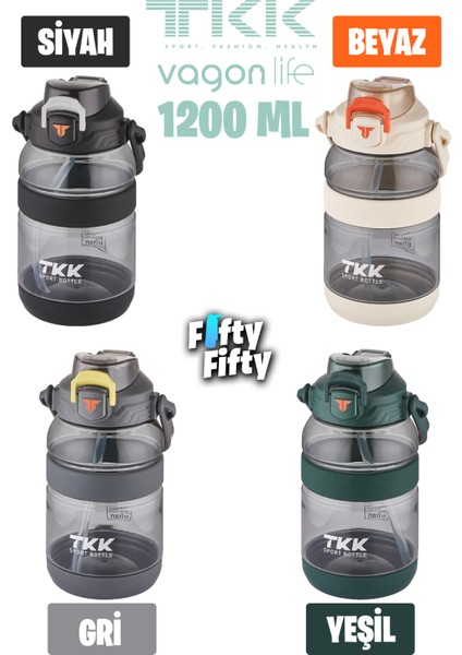 Tkk 1200 ml Tek Kapak Çift Kullanım Pipetli/rahat Içim Tritan Su MATARASI-FFTKK1026-1200ML