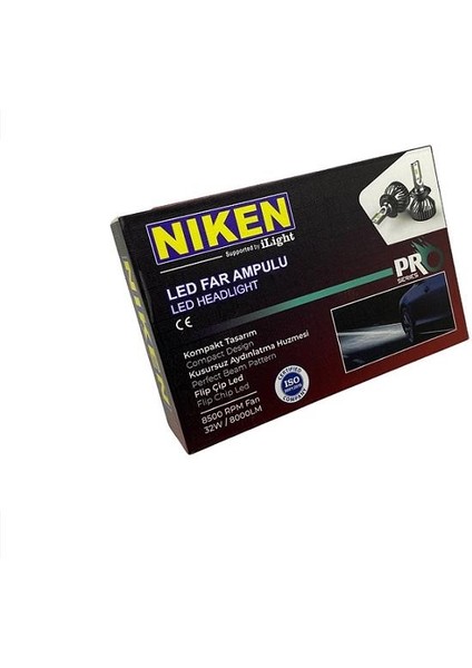 Nıken 12V Hb4 9006 Csp LED Xenon Far Ampul Seti 6500K 8000 Lümen