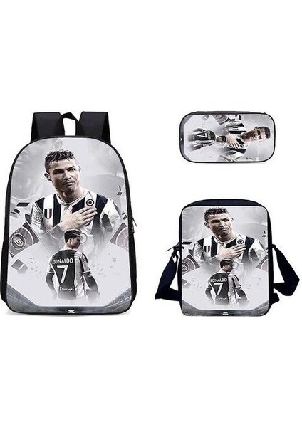 Sanlindou 3 Adet / Takım Cristiano Ronaldo Sırt Çantası Oxford Satchel Ins Okul Çantası ile Kalem Çantası Messenger Çanta (Yurt Dışından)