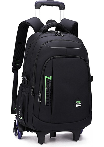 Ziranyu Tekerlekli Çekçekli Desenli Sırt Çantası - Siyah - Yeşil (Yurt Dışından)