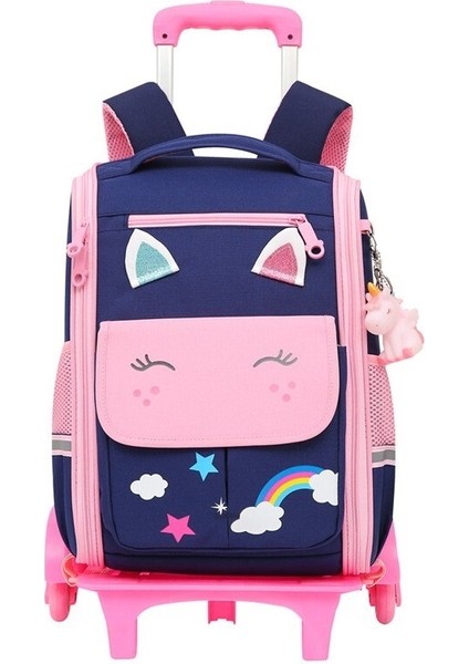 Bus Unicorn Formunda Cepli Tekerlekli Çekçekli Sırt Çantası - Koyu Mavi / Pembe (Yurt Dışından)