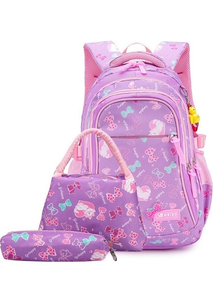 Fada 3 Parça Set Kız Çocuk Ilkokul Çantası - Mor (Yurt Dışından)