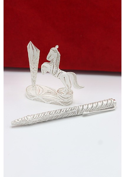Truva Model 925 Ayar Gümüş Telkari Biblo Masaüstü Kalemlik Aksesuar 201023084