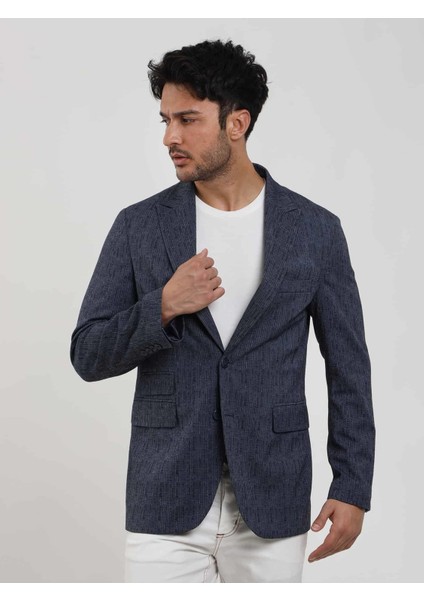 Lacivert Erkek Slim Fit Çizgili Sivri Yaka Ceket 104442 fırsatları