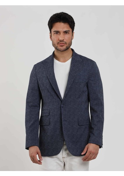Lacivert Erkek Slim Fit Çizgili Sivri Yaka Ceket 104442 indirimleri