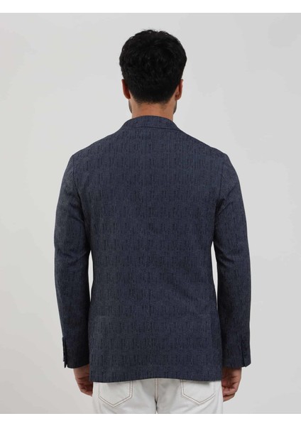 Lacivert Erkek Slim Fit Çizgili Sivri Yaka Ceket 104442