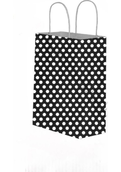 Siyah Puantiyeli Hediyelik Kağıt Torba 18x24x8cm 25 adet fiyatları