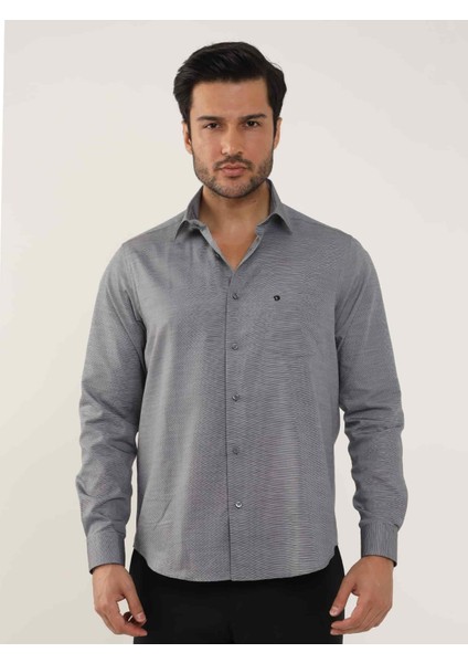 Siyah Erkek Regular Fit Çizgili Brent Yaka Uzun Kol Gömlek - 104324 modelleri