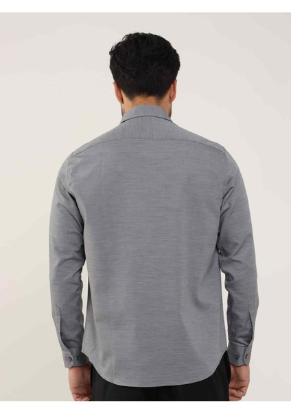 Siyah Erkek Regular Fit Çizgili Brent Yaka Uzun Kol Gömlek - 104324 fırsatları