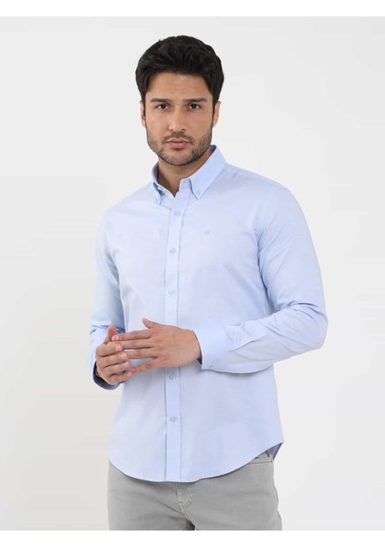 Mavi Erkek Slim Fit Düz Brent Düğmeli Yaka Uzun Kol Gömlek - 104329