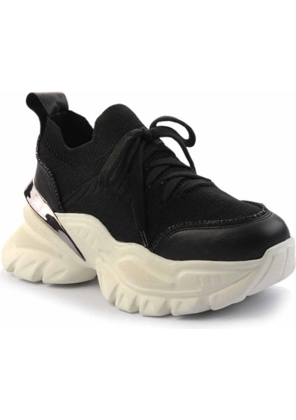 Siyah Siyah Triko Hakiki Deri Kadın Sneaker K01480004903 fiyatları