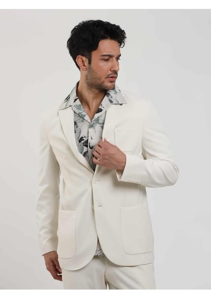 Bej Erkek Slim Fit Düz Mono Yaka Casual Ceket