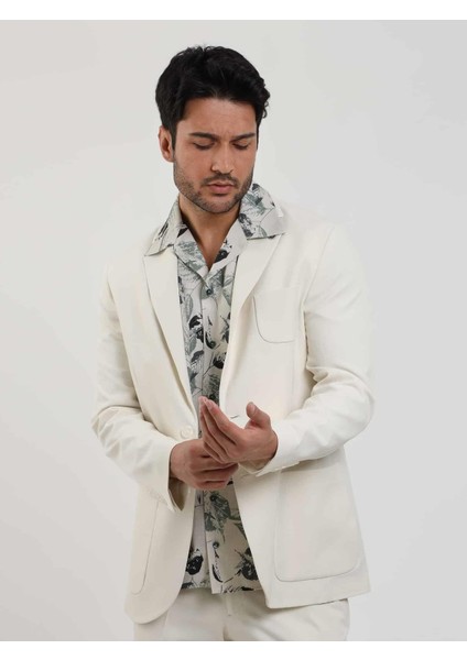 Bej Erkek Slim Fit Düz Mono Yaka Casual Ceket modelleri