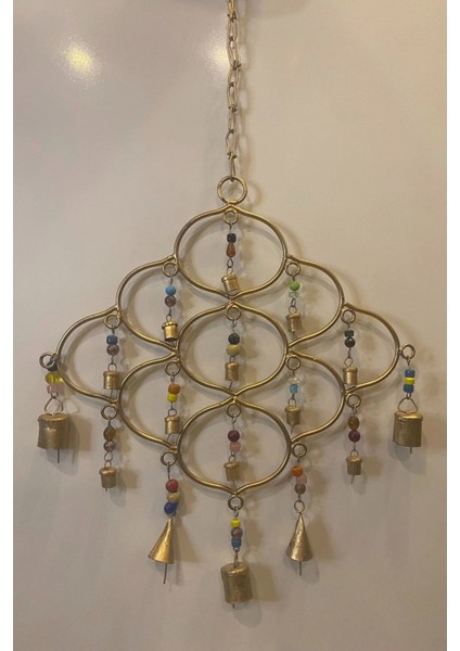 Deprem Zili Çanı Rüzgar Çanı Zili Feng Shui Hayat Ağacı Yaşam Çiçeği Sembolü Komple Metal Çanlı Bakır Büyük Boy Gold