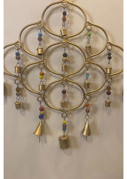 Deprem Zili Çanı Rüzgar Çanı Zili Feng Shui Hayat Ağacı Yaşam Çiçeği Sembolü Komple Metal Çanlı Bakır Büyük Boy Gold