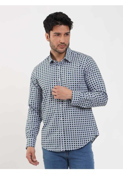 Yeşil Erkek Slim Fit Puantiyeli Brent Düğmeli Yaka Uzun Kol Gömlek - 104339 modelleri