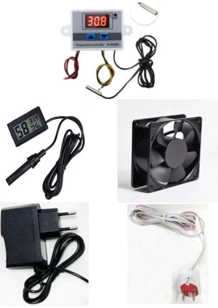Tekno Trust Kuluçka Ürünleri Kuluçka Seti, Termostat, Fan, Adaptör, Nem Cihazı Higrometre, Duy Kablo Kuluçka Makine