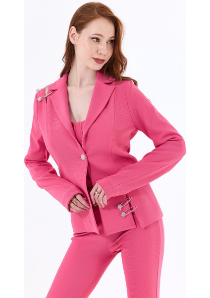 Astarlı Iğne Detaylı Ottoban Ceket | CKT34752 Pembe