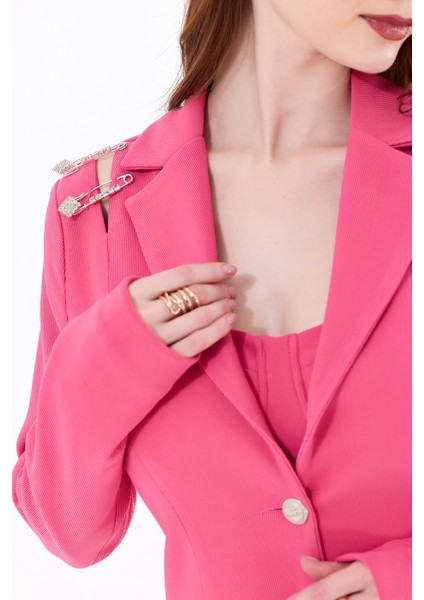 Astarlı Iğne Detaylı Ottoban Ceket | CKT34752 Pembe