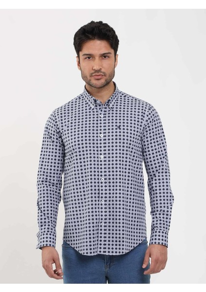 Lacivert Erkek Slim Fit Puantiyeli Brent Düğmeli Yaka Uzun Kol Gömlek - 104349 fiyatları