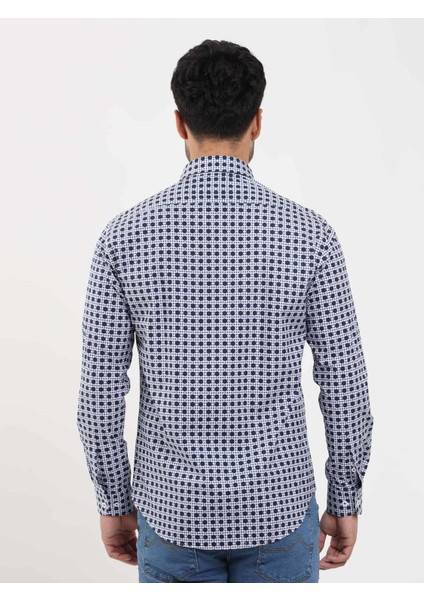 Lacivert Erkek Slim Fit Puantiyeli Brent Düğmeli Yaka Uzun Kol Gömlek - 104349 indirimleri