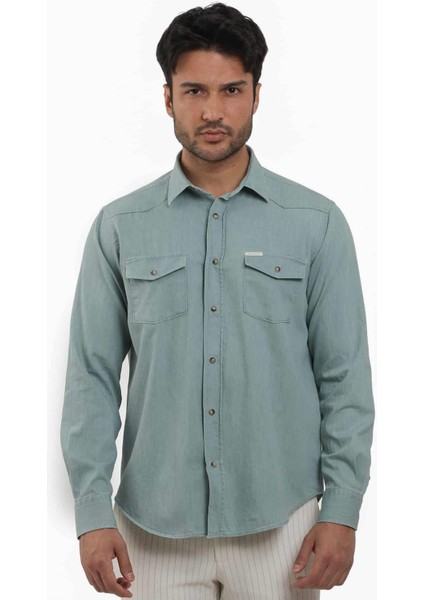Yeşil Erkek Regular Fit Düz Klasik Yaka Uzun Kol Gömlek - 104835 fiyatları