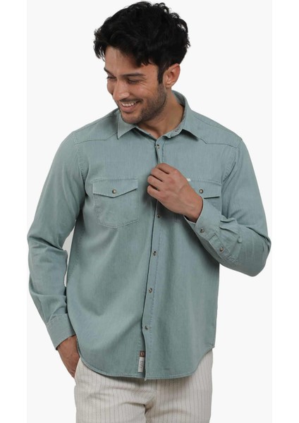 Yeşil Erkek Regular Fit Düz Klasik Yaka Uzun Kol Gömlek - 104835 modelleri