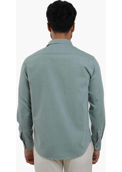 Yeşil Erkek Regular Fit Düz Klasik Yaka Uzun Kol Gömlek - 104835 fırsatları