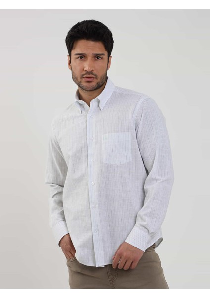 Yeşil Erkek Regular Fit Çizgili Brent Düğmeli Yaka Uzun Kol Gömlek - 104774