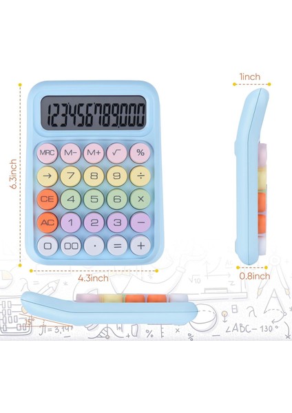 Renkli Çok Şirin 12 Hane Mekanik Hesap Makinası Büyük Ekranlı 4 Fonksiyonlu Ev Ofis Okul Mavi