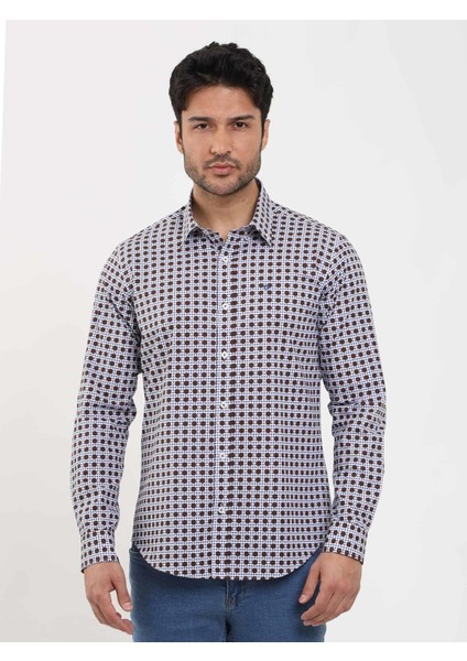 Kahverengi Erkek Slim Fit Puantiyeli Brent Düğmeli Yaka Uzun Kol Gömlek fiyatları