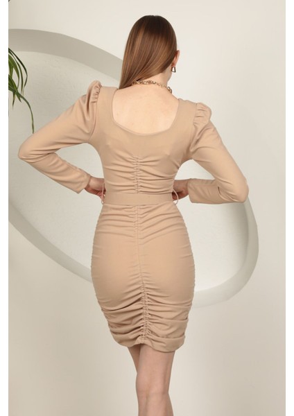 Örme Kumaş Krep Büzgülü Kemerli Kadın Elbise KKTS3002 fırsatları