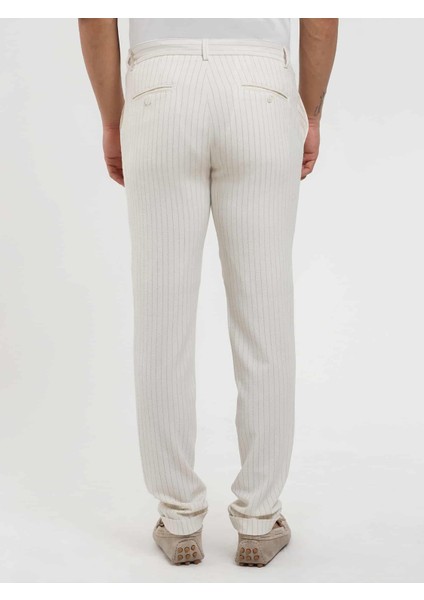 Ekru Erkek Slim Fit Çizgili Gofre Desenli Pantolon - 104448 fırsatları