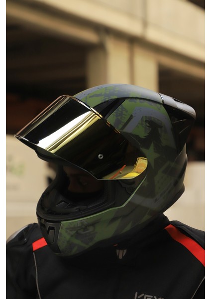 Rapıd 2 Race Thunder Bırds Mat Yeşil-Siyah-Gri Kask