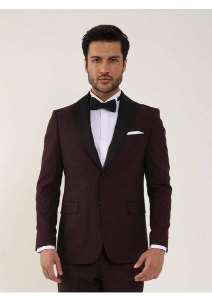 Siyah Erkek Slim Fit Düz Sivri Yaka Smokin Takım